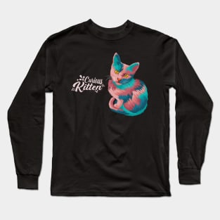 Colorful artwork illustration style of cute curious kitten Long Sleeve T-Shirt